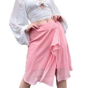 Bandolino Baby Pink Flowy Coquette Y2K Aesthetic Ruffle Midi Skirt 6